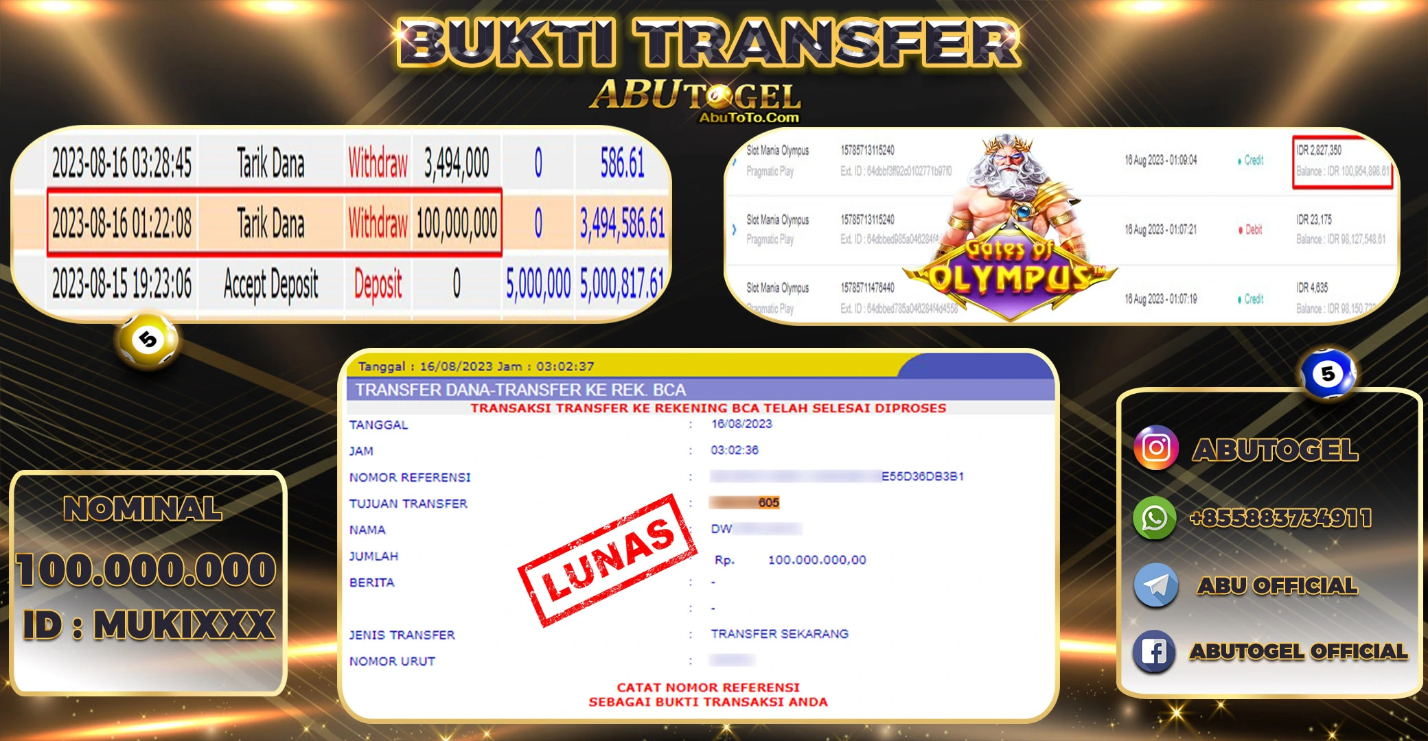 Bukti Jackpot Abu Togel Slot Online Rabu 16 Agustus 2023