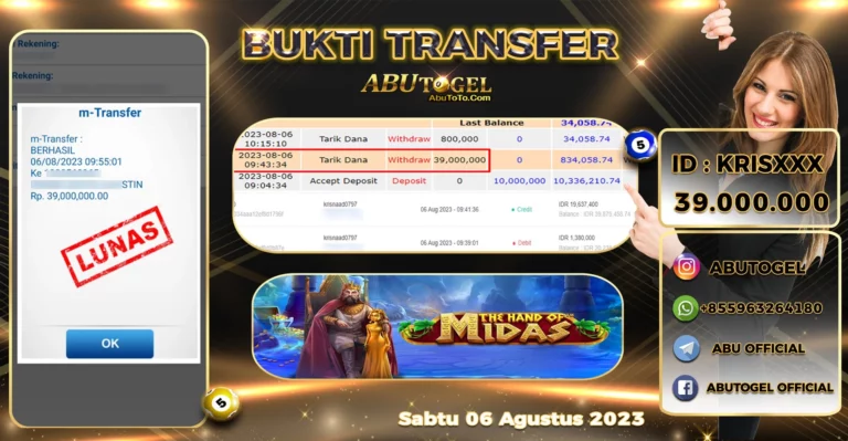 Bukti Jackpot Abu Togel Slot Online Minggu 06 Agustus 2023