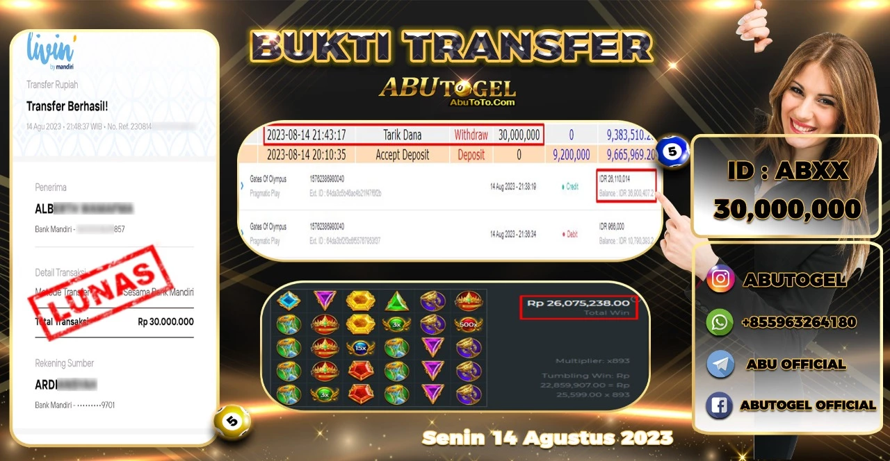 Bukti Jackpot Abu Togel Slot Online Senin 14 Agustus 2023