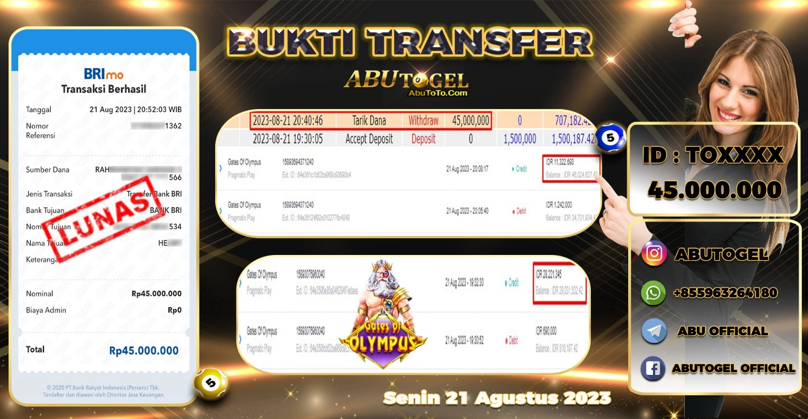 Bukti Jackpot Abu Togel Slot Online Senin 21 Agustus 2023