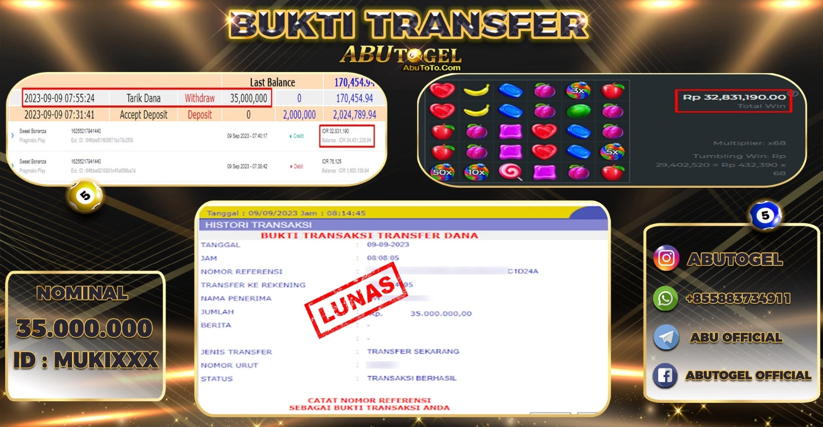 Bukti Jackpot Abu Togel Slot Online Sabtu 09 September 2023