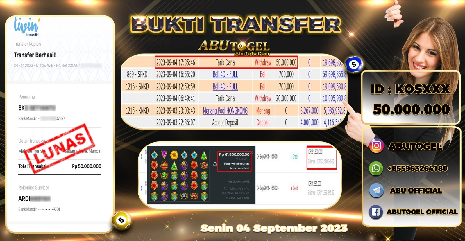 Bukti Jackpot Abu Togel Slot Online Senin 04 September 2023