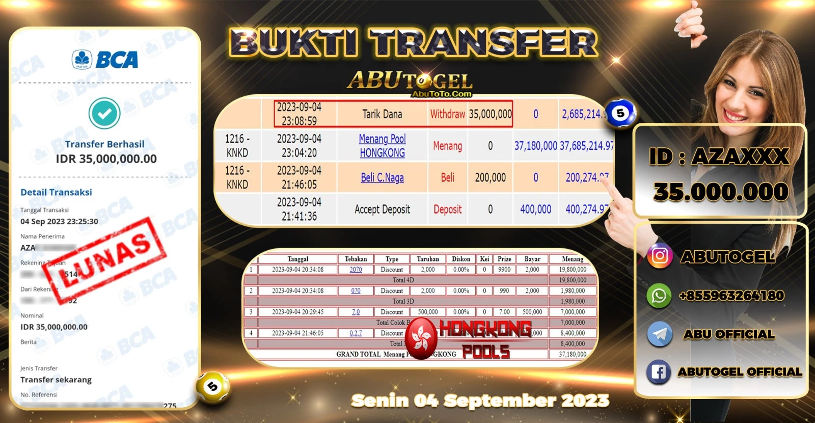 Bukti Jackpot Togel Online Abu Togel Senin 04 September 2023