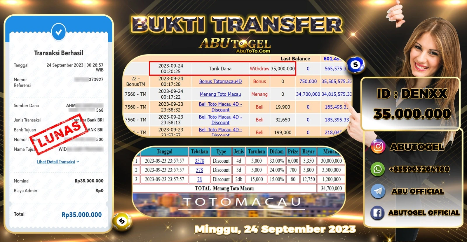 Bukti Jackpot Togel Online Abu Togel Minggu 24 September 2023