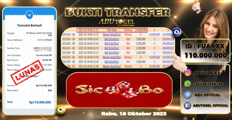 Bukti Jackpot Abu Togel Live Casino Rabu 18 Oktober 2023