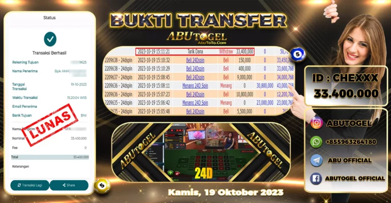 Bukti Jackpot Abu Togel Live Casino Kamis 19 Oktober 2023