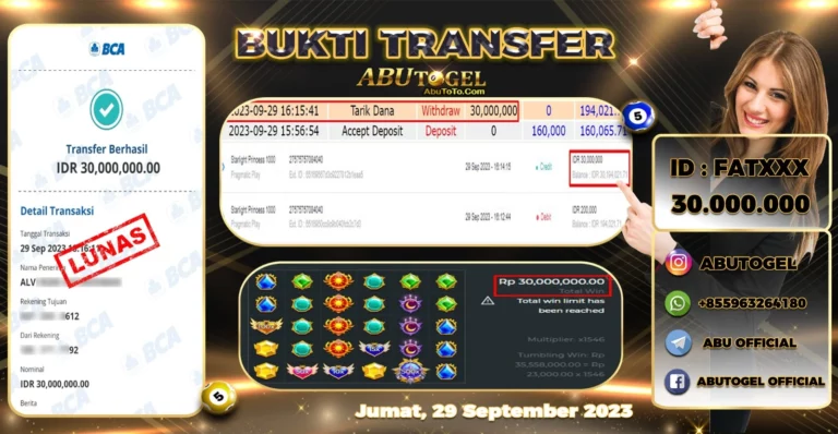 Bukti Jackpot Abu Togel Slot Online Jumat 29 September 2023