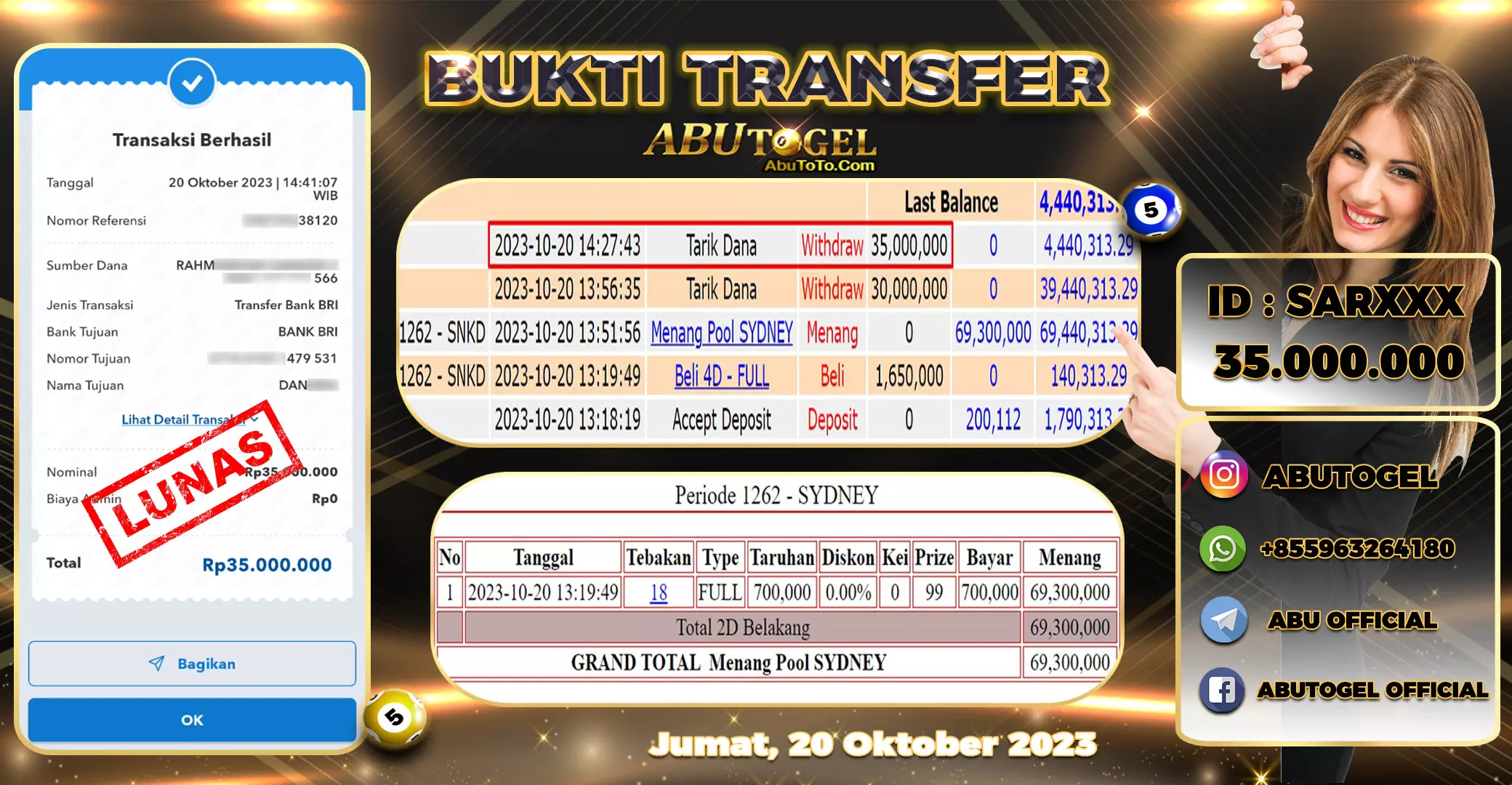 Bukti Jackpot Togel Online Abu Togel Jumat 20 Oktober 2023