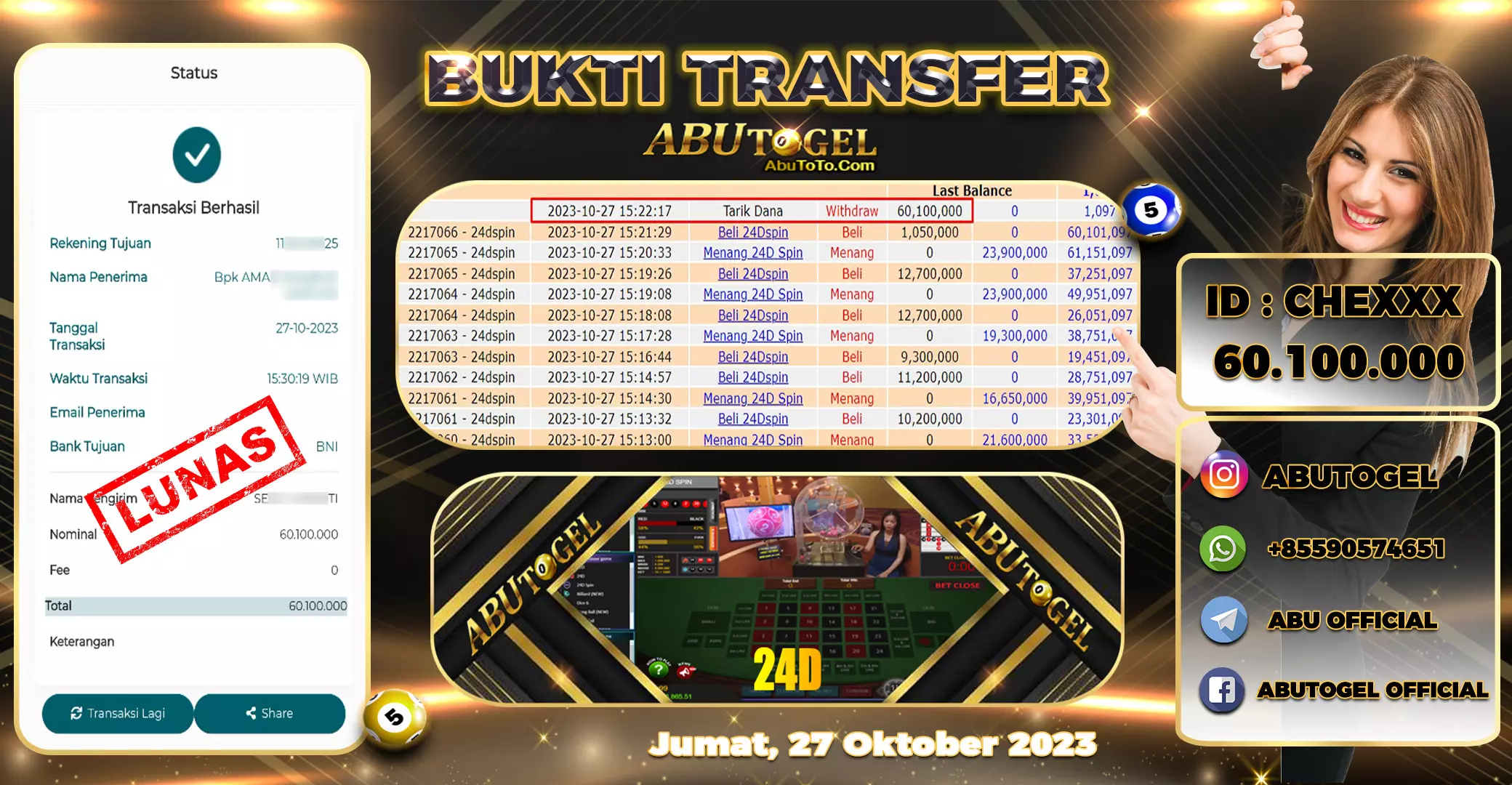 Bukti Jackpot Abu Togel Live Casino Jumat