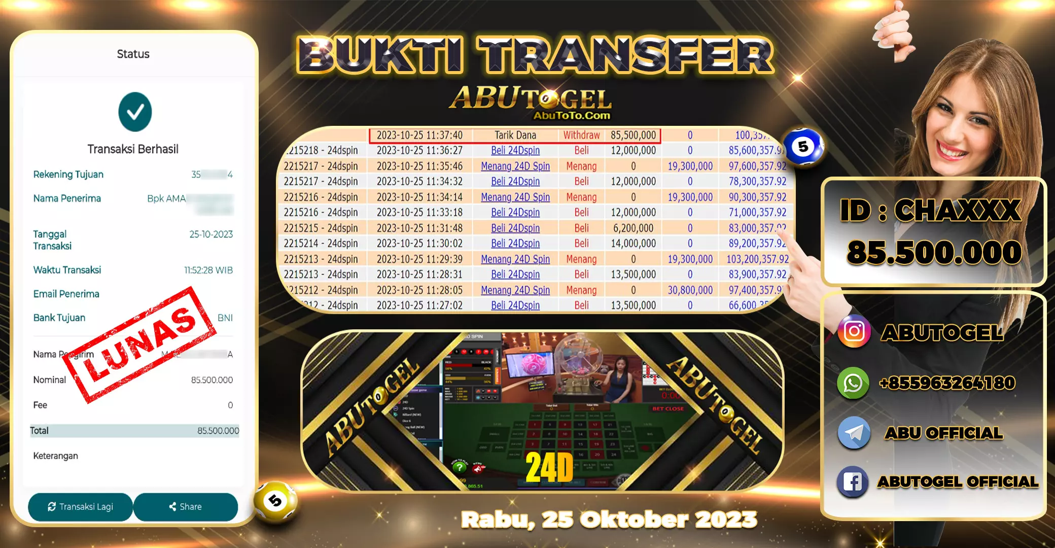 Bukti Jackpot Abu Togel Live Casino Rabu